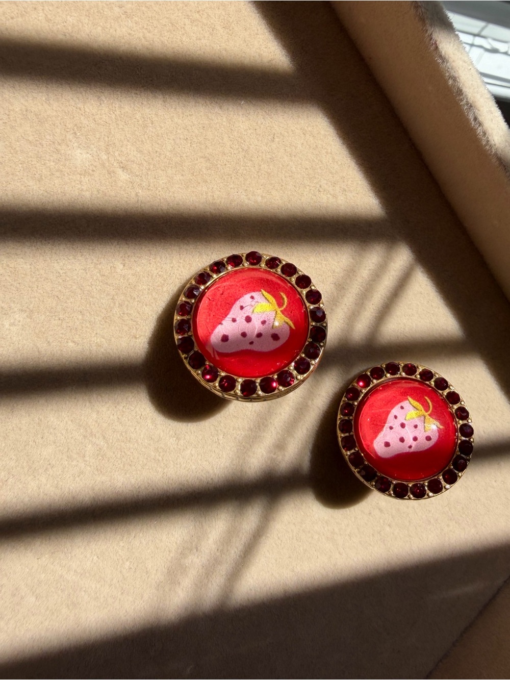 Lday  Red Strawberry Button Earrings